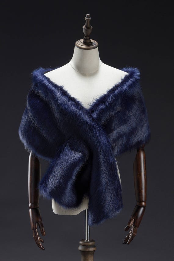 navy fur shawl