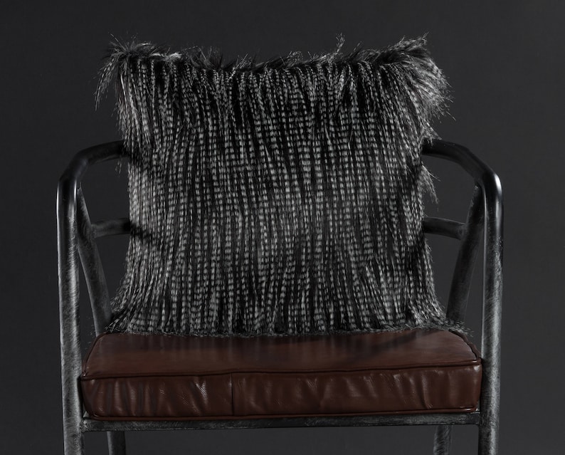 Faux Fur Pillow Cover Black Peacock Feather Long Pile Faux Etsy Canada