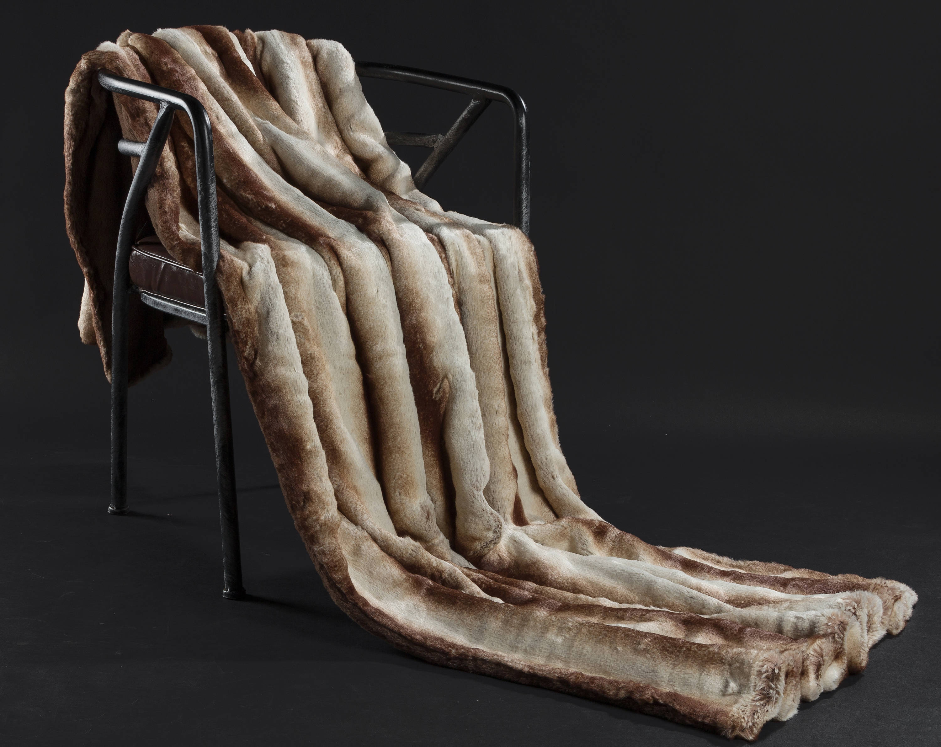 Striped Brown and White Faux Fur Weight Blanket Ribbit, Weight Blanket