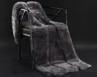 Dark Gray Faux Fur Weight Blanket - Arctic Fox, weight Blanket, Throw Blanket, Faux Fur Throw