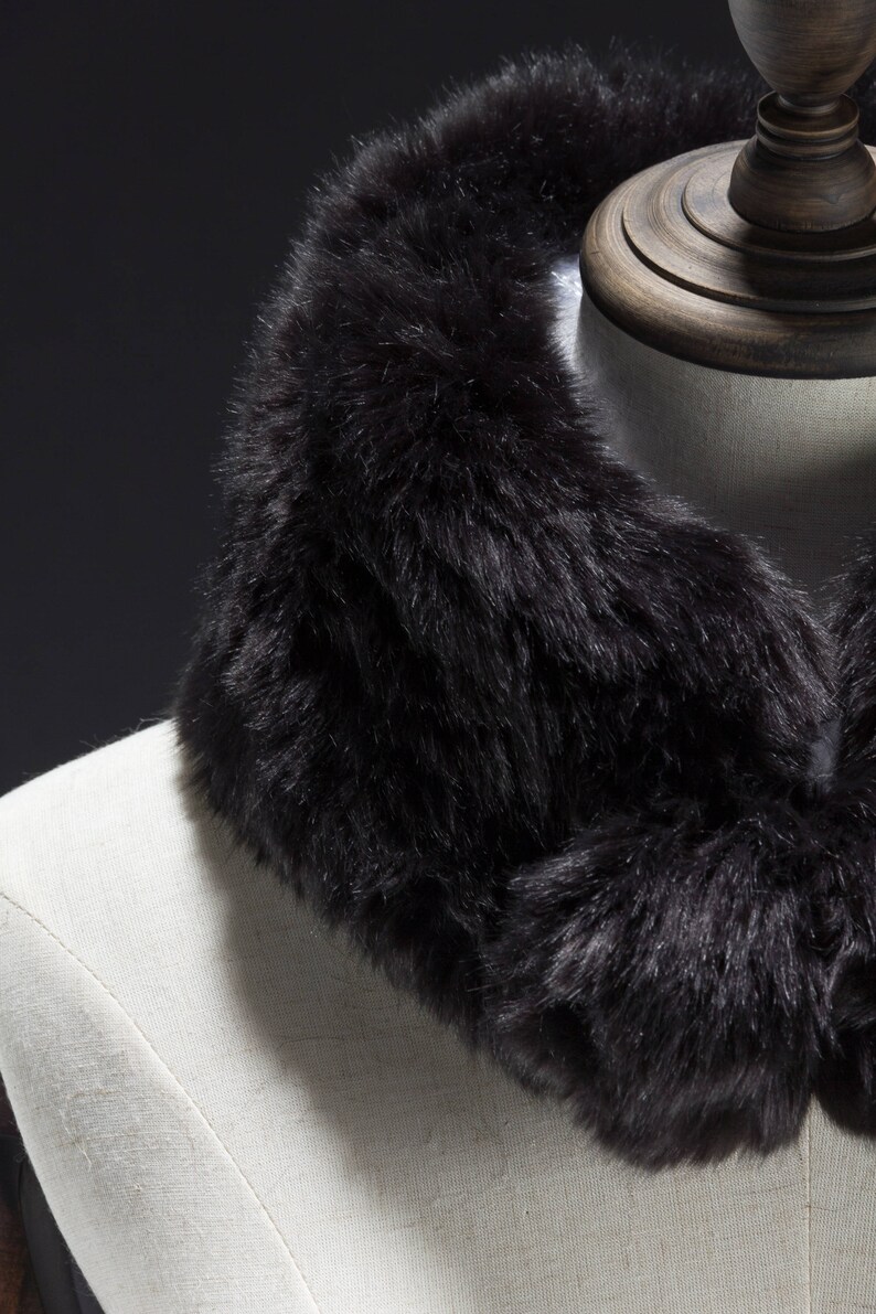 Black Faux Fur Muffler Neck Wrap Ball End Muffler Faux Fur Etsy