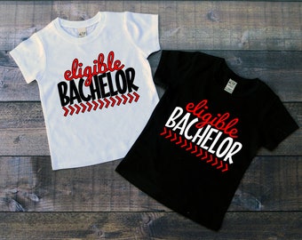 Children's Valentine's Day Tee Shirt, Eligible Bachelor, Boys T-Shirt, Black or White Tee, Infants, Toddler, Youth, Boys, Valentine Shirt