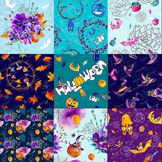 Set Of Watercolor Patterns For Halloween Etsy