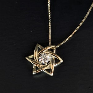 Diamant Davidstern 14K |  goldfarbener 3d David Anhänger mit Diamant | Jüdischer Schmuck