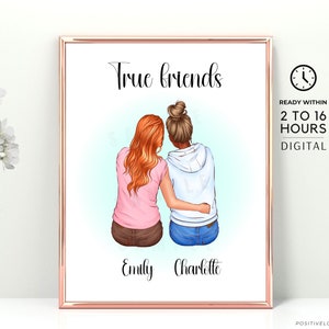 Custom Friend Print, Best Friend gift, Best Friend Personalized Print, Soul Sister Print, Printable Friend cartoon portrait,Digital Download image 1