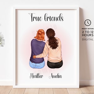 Custom Friend Print, Best Friend gift, Best Friend Personalized Print, Soul Sister Print, Printable Friend cartoon portrait,Digital Download image 2