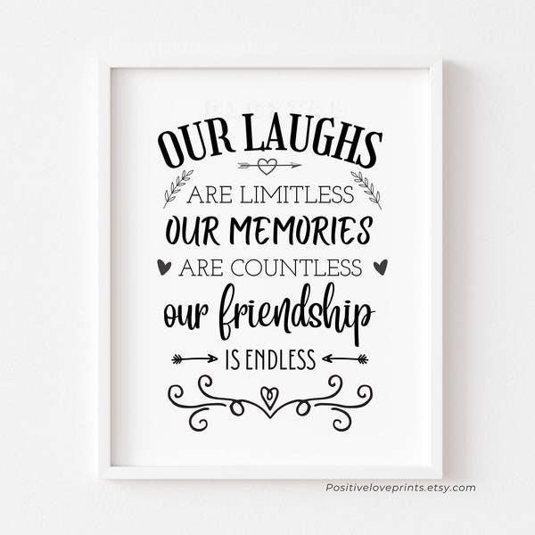Druckbares Freundschaftszitat, Bester-Freund-Zitat-Druck, Unser Lachen ist grenzenlos, unsere Erinnerungen sind zahllos, unsere Freundschaft ist endlos, Download