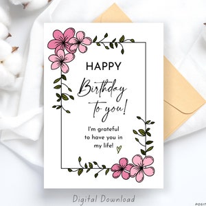 Geburtstagskarte zum ausdrucken, Blumen Geburtstag Grußkarte Vorlage, Geburtstagskarte für Frauen, Beste Freundin Geburtstagskarte für Sie, Digital Download