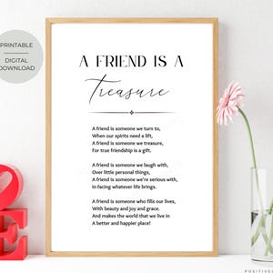 Poema de amistad, poema de amistad para imprimir, poema de mejor amigo, idea de regalo para un amigo, impresión de cita de amigo, un amigo es un tesoro, descarga digital