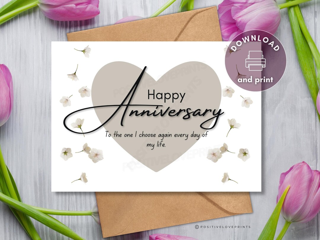 Printable Anniversary Card: Romantic Happy Anniversary Greeting Card ...