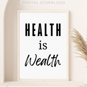 health is wealth, printable motivational health and wellness wall art