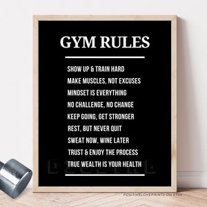 Gym rules poster, Printable Gym motivation wall art, Fitness poster, Home gym sign, Workout quote print, Gym room print, Digital Download