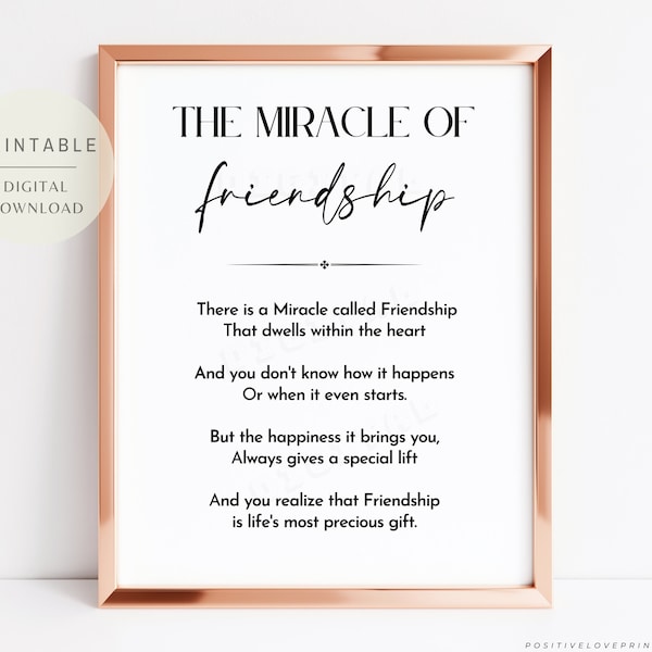 Friendship poem printable, The Miracle of Friendship poem, Good friend quote, Friend gift idea, Bestie bff quote print, Digital download