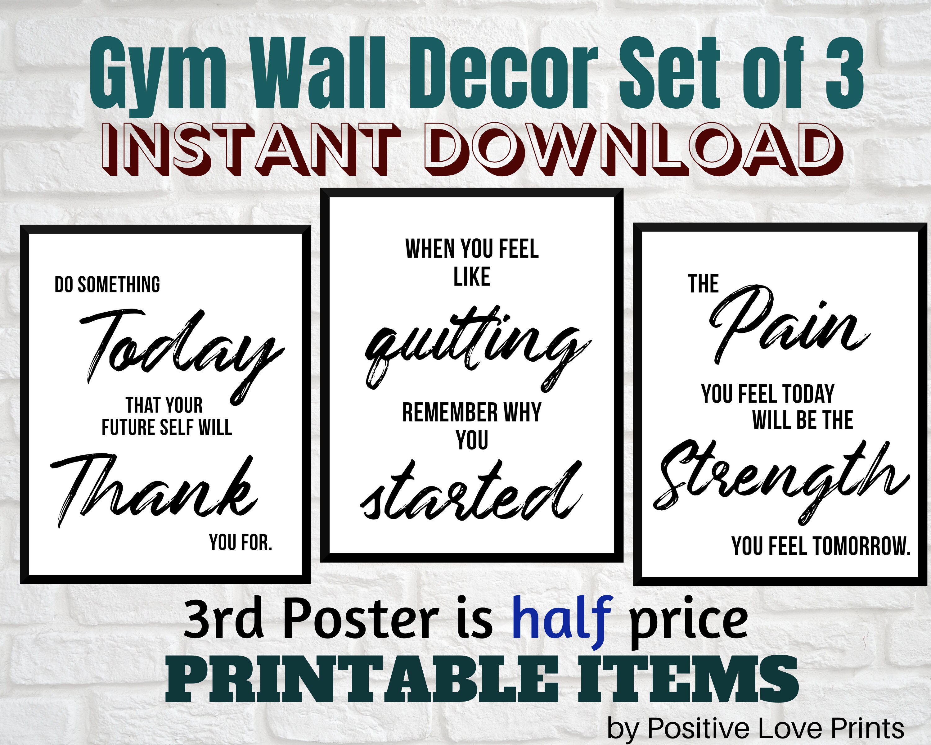 Gym Exercise Motivational Printable Wall Art Fitness Wall | Etsy