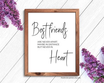 Best Friends Quote Print, Best Friends are never apart, Printable Friendship Quote, Bestie Gift, Long distance friends, Digital Download Art