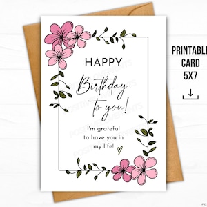 Biglietto di auguri di compleanno stampabile, modello di biglietto di auguri di compleanno floreale, biglietto di auguri di compleanno per donne, biglietto di auguri di compleanno per la migliore amica per lei, download digitale