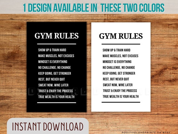 Gym Poster, Gym Rules Sign, Gym Motivation Wall Art, Fitness