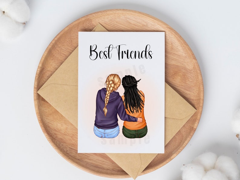 Custom Friend Print, Best Friend gift, Best Friend Personalized Print, Soul Sister Print, Printable Friend cartoon portrait,Digital Download image 3