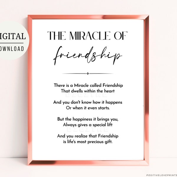 Friendship poem printable, The Miracle of Friendship poem, Good friend quote, Friend gift idea, Bestie bff quote print, Digital download
