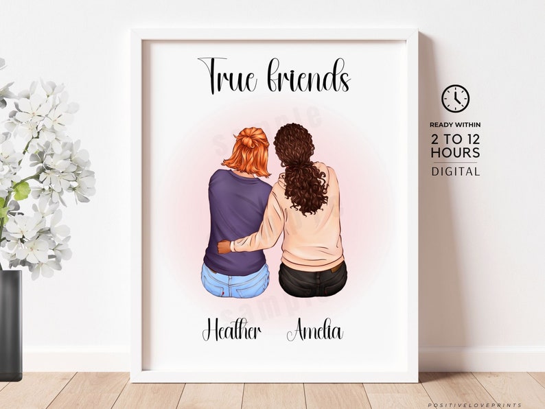 Custom Friend Print, Best Friend gift, Best Friend Personalized Print, Soul Sister Print, Printable Friend cartoon portrait,Digital Download image 2