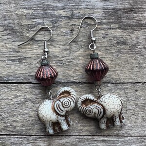 Elephant Czech Glass artisan boho style unique earrings