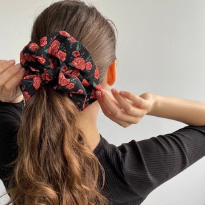 Oversized Red Roses Scrunchie, Big Royal Extralarge Giant XXL Scrunchie, Hair Ties, Top Knots, Hair Rubber accessories, Woman Gift, Summer