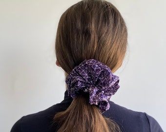 XXL Purple Geometric Scrunchie, Oversized Scrunchie, Big Extralarge Giant XXL Scrunchie, Hair Ties Top Knots Hair Rubber Woman Gift Summer