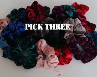 Build Your Own 3-Pack Scrunchie Pack Velvet, Quality, Soft, Scrunchies Fashion, Vintage Woman Hair Top Knots Ties, Luxury Spring Gift