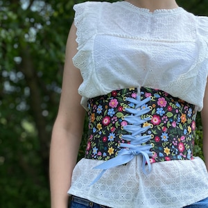 Floral Print Underbust Belt, Corset Belt for Woman, Fairy Corset, Waist Corset, Wedding Corset, Festival Corset