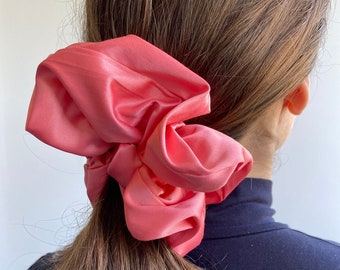 XXL Peach Satin  Scrunchie, Oversized Big Extralarge Giant XXL Scrunchie, Hair Ties Top Knots Hair Rubber Woman Gift Summer