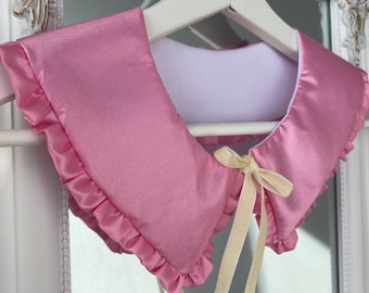 Ruffled Pink Collar, Oversized Collar, Detachable Collar, Peter Pan Collar, Removable Collar, Gift for Her, Clothes Accessory