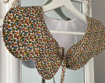 Handmade Floral Print Peter Pan Collar, Detachable Cotton Frill