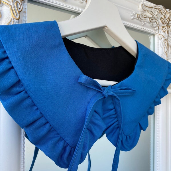 Blue Cotton  Ruffled Collar, Oversized Collar, Detachable Collar, Peter Pan Collar, Removable Collar, Gift for Her, Clothes Accessory