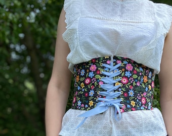 Floral Print Underbust Belt, Corset Belt for Woman, Fairy Corset, Waist Corset, Wedding Corset, Festival Corset