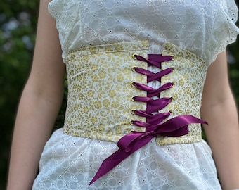 Gold Flowers Print Underbust Belt, Corset Belt for Woman, Fairy Corset, Waist Corset, Wedding Corset, Festival Corset