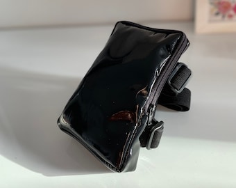 Black Glossy Latex Leg Bag, Thigh Bag, Running Bag, Leg purse Bike ride, Leg garter, Latex, IPhone 11, 12, 13, Passport Holder, Carnival Bag