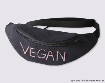 Vegan Black Fanny Pack, CrossBody Bag, Hand Embroidery Bag, Belt Bag, Festival Bag, Travel Bag, Bum Bag, Personalized Gift, Gifts, Waist Bag