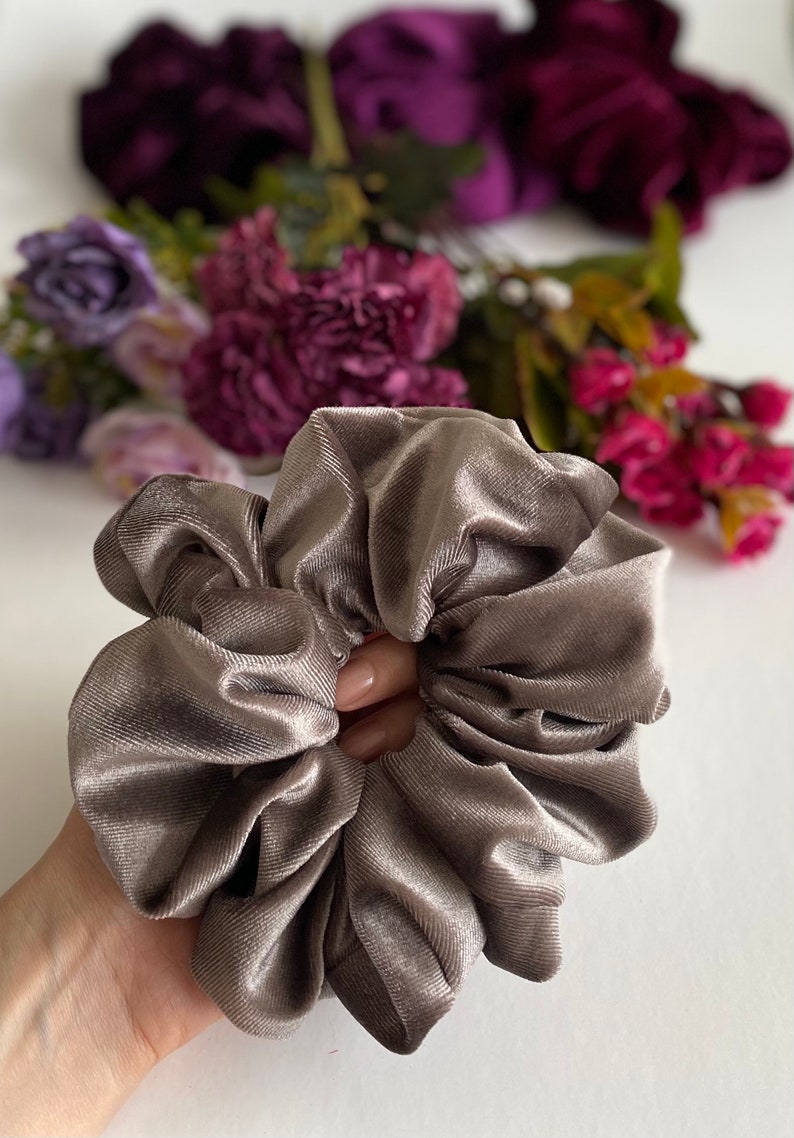 XXL Grey Mouse Royal Velvet Scrunchie,Big Extralarge Giant XXL Scrunchie, Hair Ties Top Knots Hair Rubber Woman Gift Summer image 4