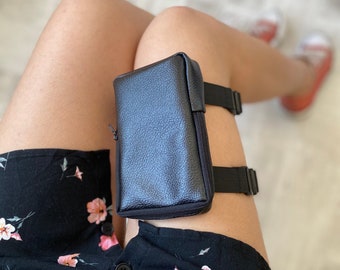 Black Waterproof Leg Bag, Running Bag, Work out Bag, Leg purse Bike ride Leg garter Woman Man Unisex IPhone X, 11, 12, 13,Carnival, Charchol