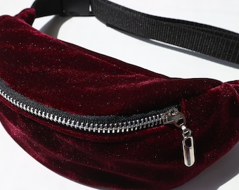 Burgundy Velvet Fanny Pack, Belly Belt Bag, Festival Bag, Traveler Bag, Gift For Her, Minimalist Bag, Gift Bag, Crossbody Bag, Waist Bag