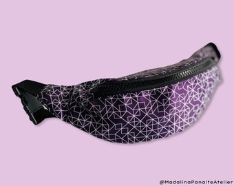 Purple Geometric Fanny Pack, Hands Free Belly Belt Bag, Festival Bag, Traveler Bag, Woman Gift, Bum Bag, Carnival Bag, Shoulder Bag