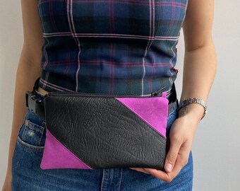 Black Vegan Leather Fanny Pack, Festival Waist Bag
