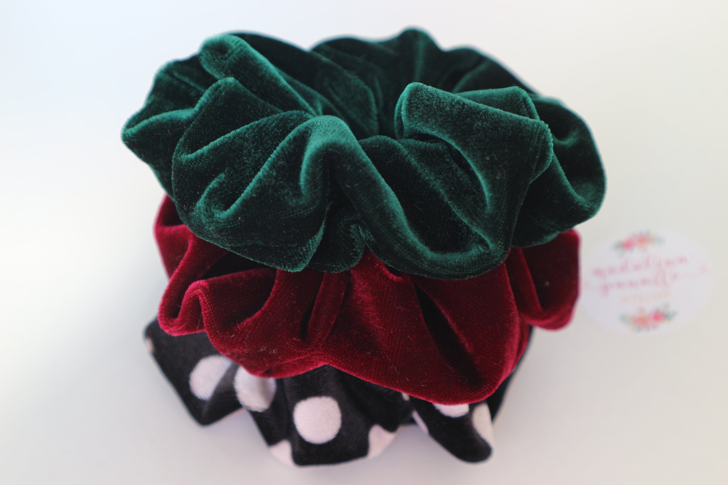Pack 3 Chouchou Velours Doux, Livraison Gratuite, Mode Cheveux, Attaches Cheveux, Mode Années 80 & 90, Top Noeuds, Cadeau Printemps Femme, Vert Émeraude, Pois