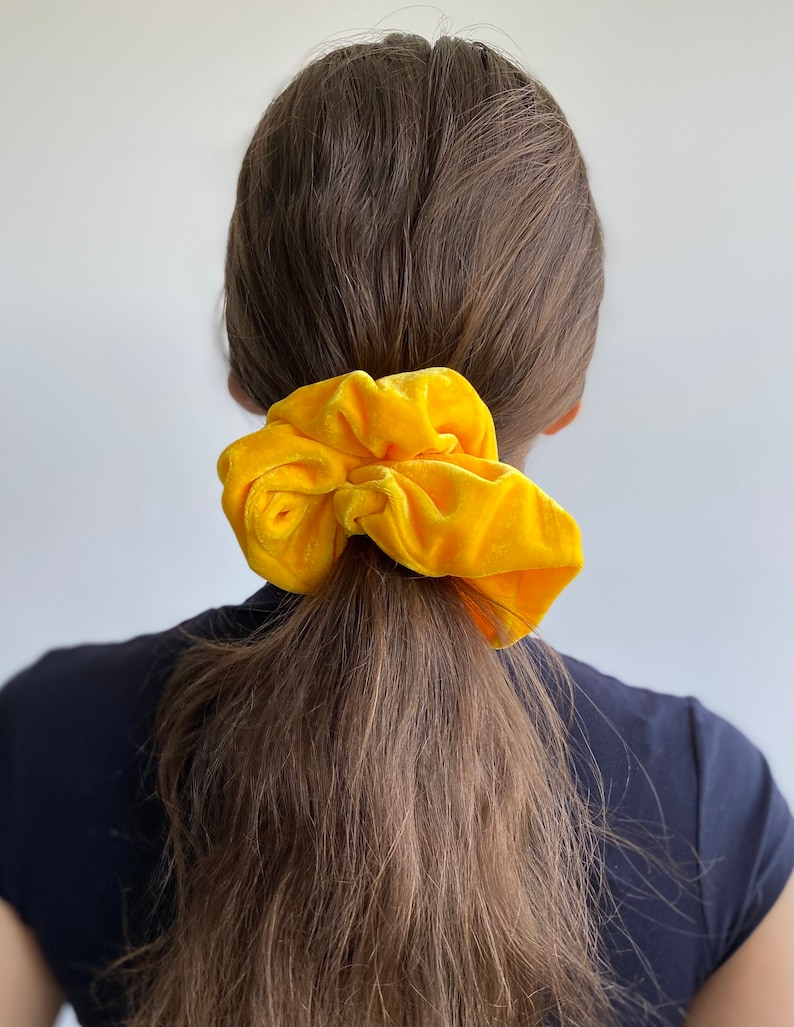 XXL Yellow Royal Velvet Scrunchie, Oversized Big Extralarge Giant XXL Scrunchie, Hair Ties Top Knots Hair Rubber Woman Gift Summer image 1