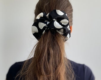 Oversized White Dots XXL Scrunchie, Big Royal Extralarge Giant XXL Scrunchie,Hair Ties, Top Knots, Hair Rubber,Gift, Hair accessories,Summer