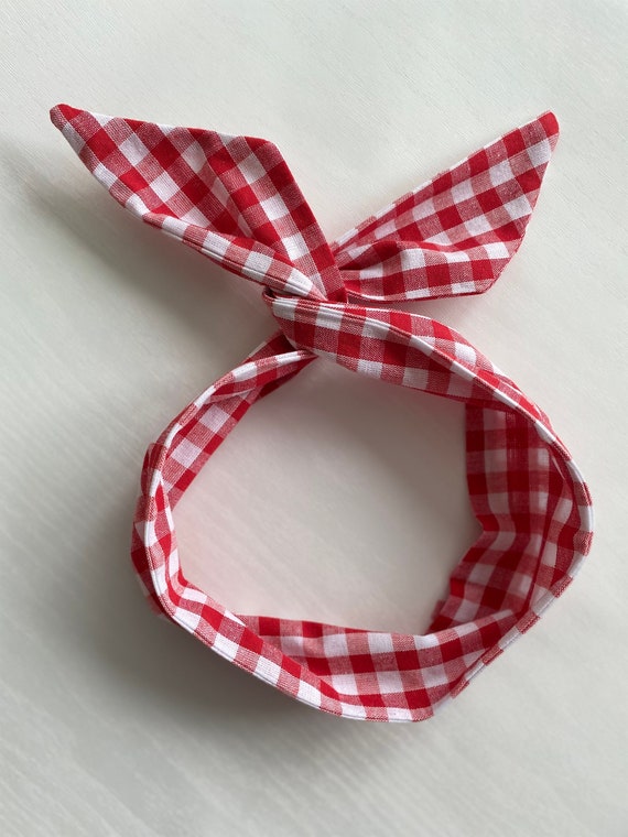 Red Gingham Wire Headband, Wide Hair Wrap, Knot Style - Etsy display picture 1