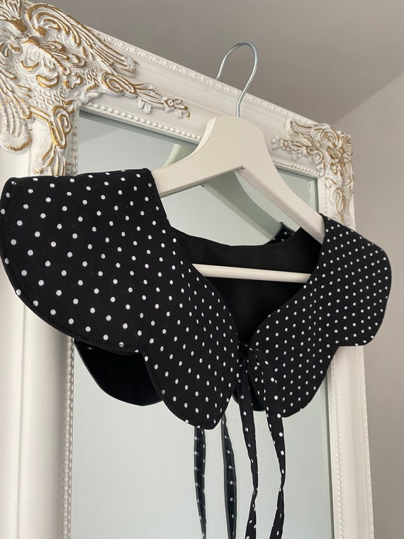 Black and White Dots Cotton Collar, Oversized Collar, Detachable Peter Pan Collar, Removable Collar, Gift for Her, Clothes Accessory