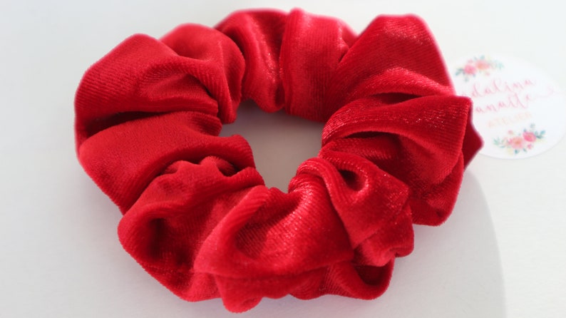 May include: A red velvet scrunchie for hair.