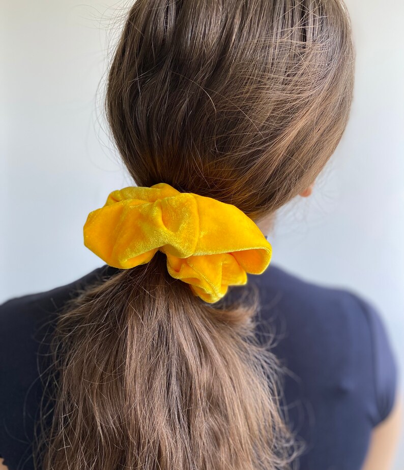 XXL Yellow Royal Velvet Scrunchie, Oversized Big Extralarge Giant XXL Scrunchie, Hair Ties Top Knots Hair Rubber Woman Gift Summer image 2