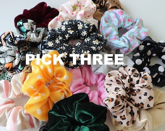 Build Your Own 3-Pack Scrunchie Pack, BEST PRICE, Quality, Scrunchies Fashion, Vintage Woman Hair Top Knots Ties, Spring Gift